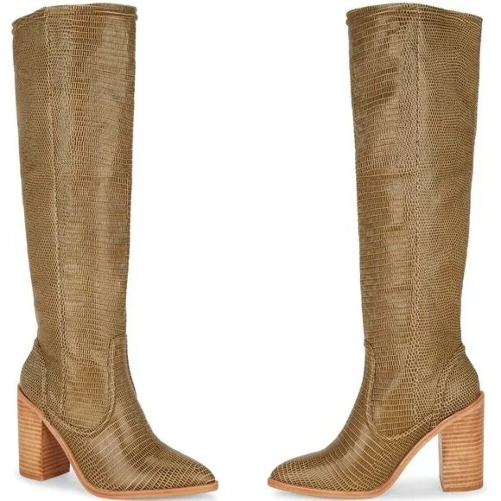 Sol Sana Jordan Boot in Khaki Lizard Brown Green knee high snake skin like new